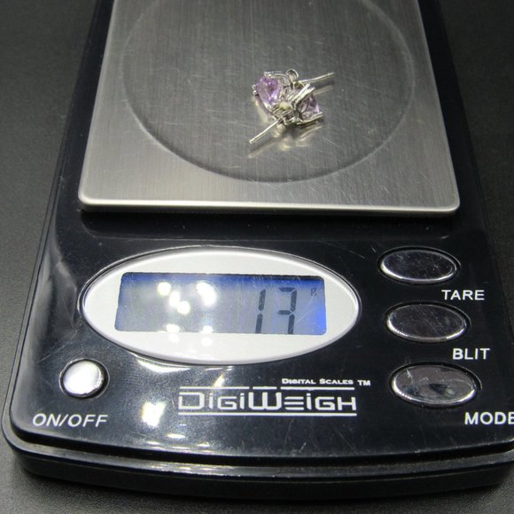 Sterling Ornate Triangle Amethyst Stud Earrings - Picture 7 of 7